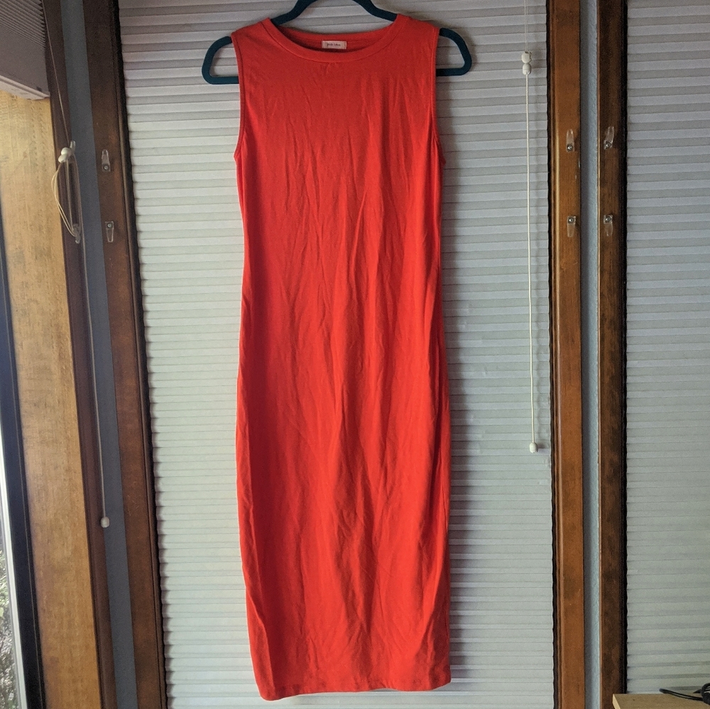 PINK LOTUS Flame Red Sleeveless Midi Dress XS S